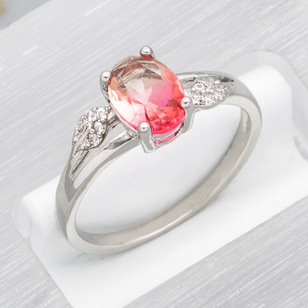 6×8 Orange-Pink Simulated Tourmaline CZ Silver Jewelry Women Ring Size 6 7 8 9