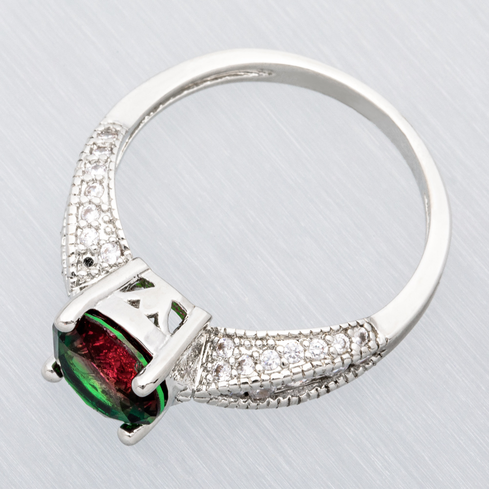 Round Watermelon Simulated Tourmaline CZ Silver Jewelry Women Ring Size 7 8 9