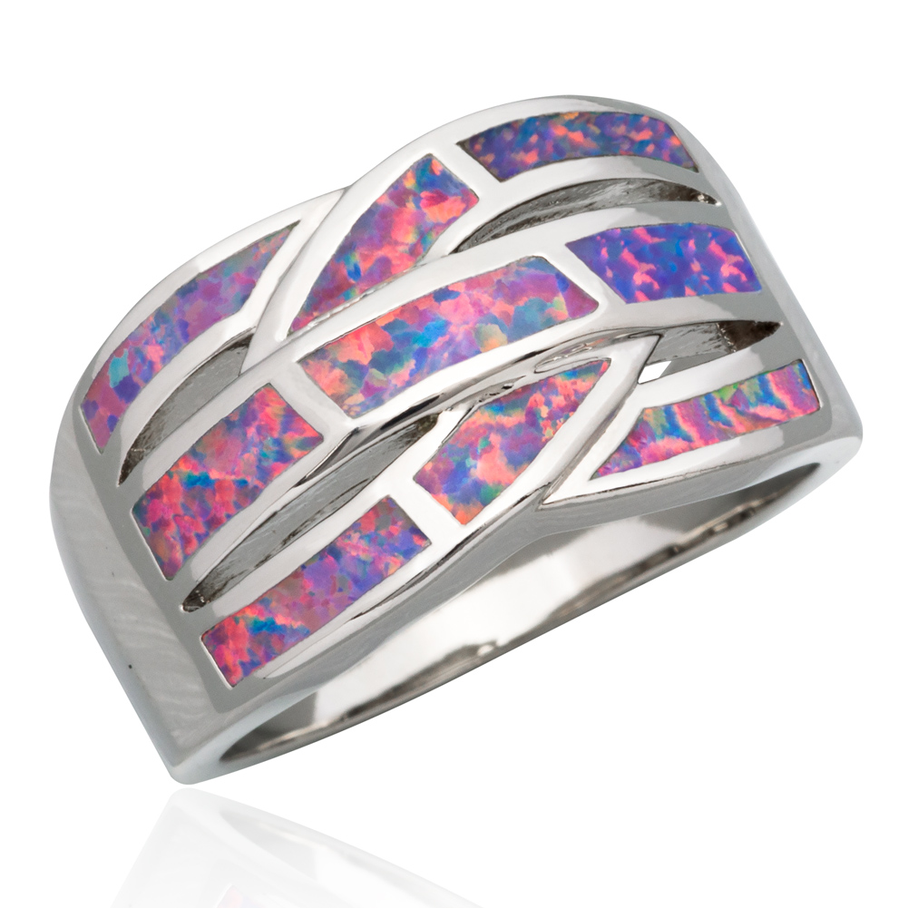 Lavender Fire Opal Silver Jewelry Twist Wide Criss-cross Band Ring Size 7 8 9 10